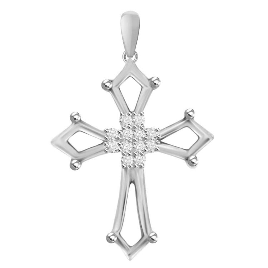 LADIES CROSS 0.05CT ROUND DIAMOND 10K WHITE GOLD