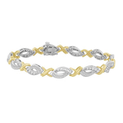 LADIES BRACELET 2.00CT ROUND/BAGUETTE DIAMOND 10K WHITE/YELLOW GOLD