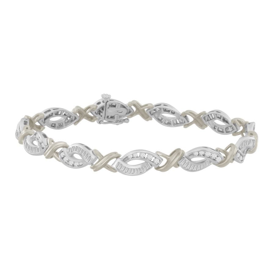 LADIES BRACELET 2.00CT ROUND/BAGUETTE DIAMOND 10K WHITE GOLD