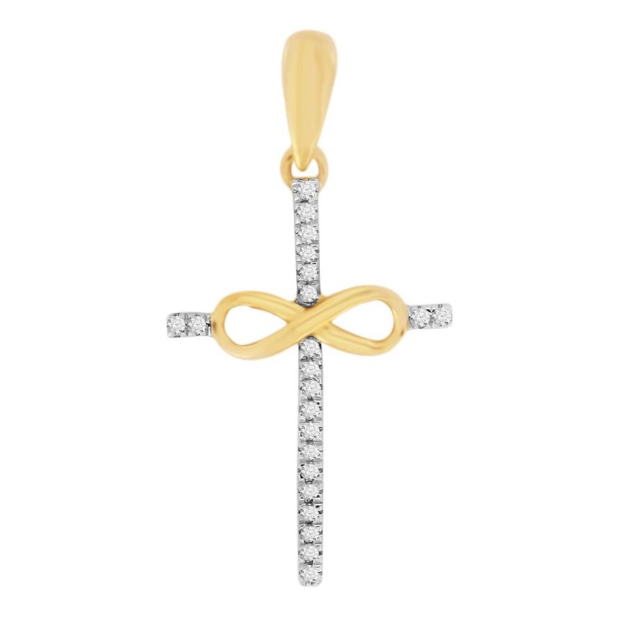 LADIES CROSS PENDANT 0.05CT ROUND DIAMOND 10K YELLOW GOLD