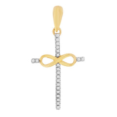 LADIES CROSS PENDANT 0.05CT ROUND DIAMOND 10K YELLOW GOLD