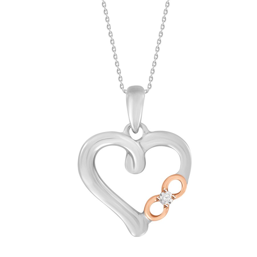 LADIES HEART PENDANT WITH CHAIN 0.03CT ROUND DIAMOND 10K STERLING SILVER WHITE/ROSE