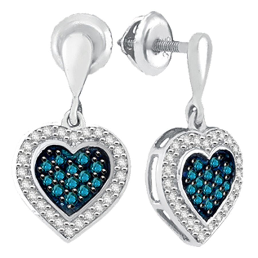 LADIES EARRINGS 0.25CT ROUND BLUE DIAMOND 10K WHITE GOLD