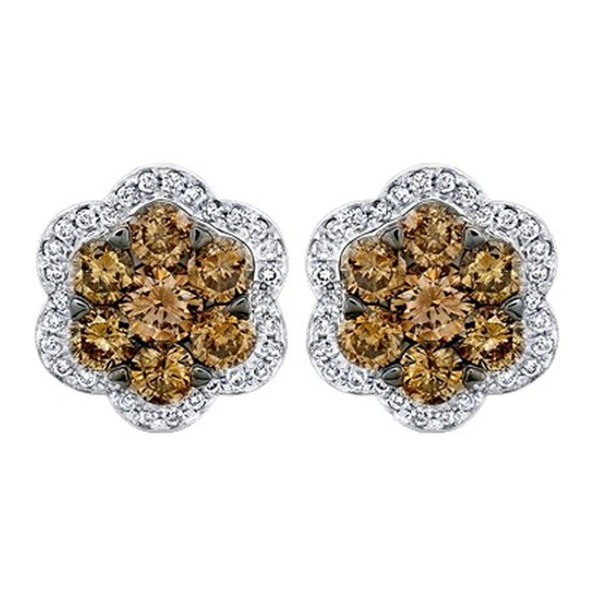 LADIES EARRINGS 0.30CT ROUND DARK BROWN DIAMOND 10K WHITE GOLD