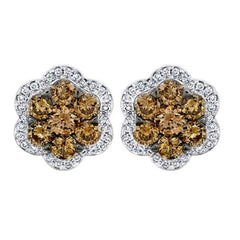 LADIES EARRINGS 0.30CT ROUND DARK BROWN DIAMOND 10K WHITE GOLD