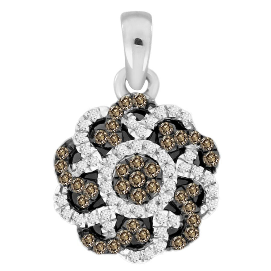 LADIES PENDANT 0.25CT ROUND DARK BROWN DIAMOND 10K WHITE GOLD