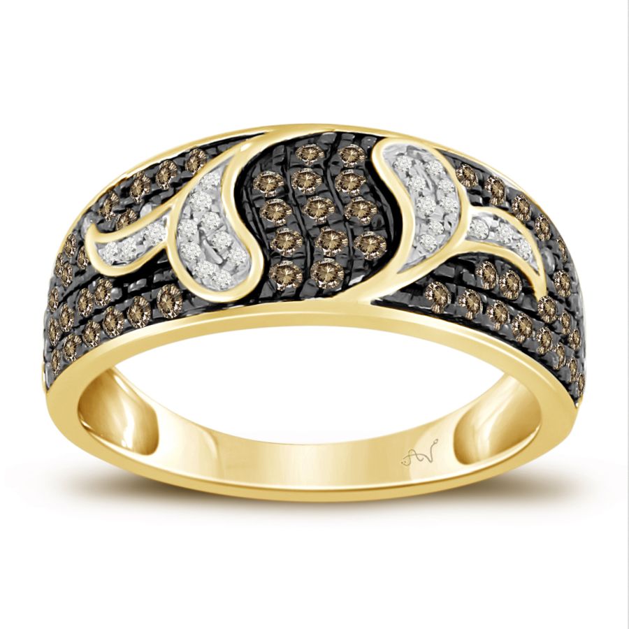 LADIES BAND 0.60CT ROUND DARK BROWN DIAMOND 10K YELLOW GOLD