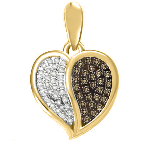 LADIES HEART PENDANT 0.20CT ROUND DARK BROWN DIAMOND 10K YELLOW GOLD