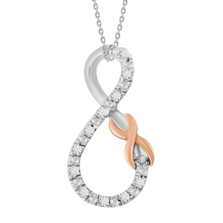 LADIES PENDANT 0.04CT ROUND DIAMOND 10K/SS WHITE/ROSE GOLD/STERLING SILVER