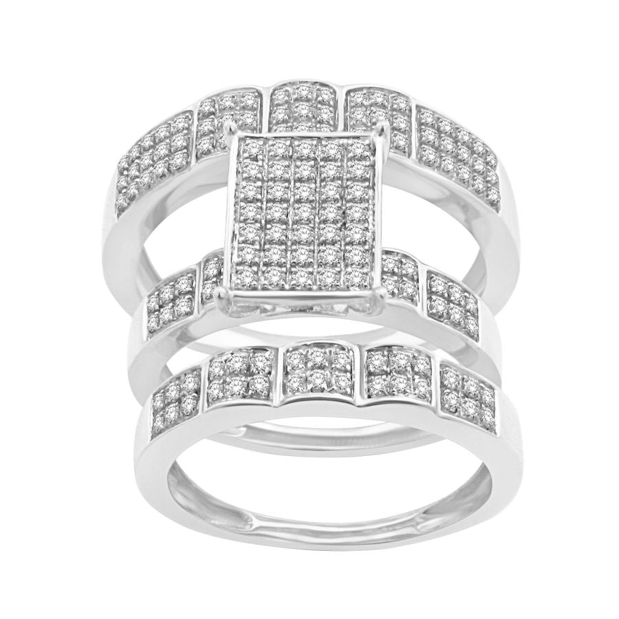 UNISEX TRIOS SET 0.80CT ROUND DIAMOND 10K WHITE GOLD