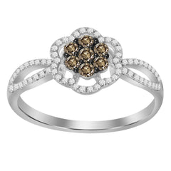 LADIES RING 0.35CT ROUND DARK BROWN DIAMOND 10K WHITE GOLD