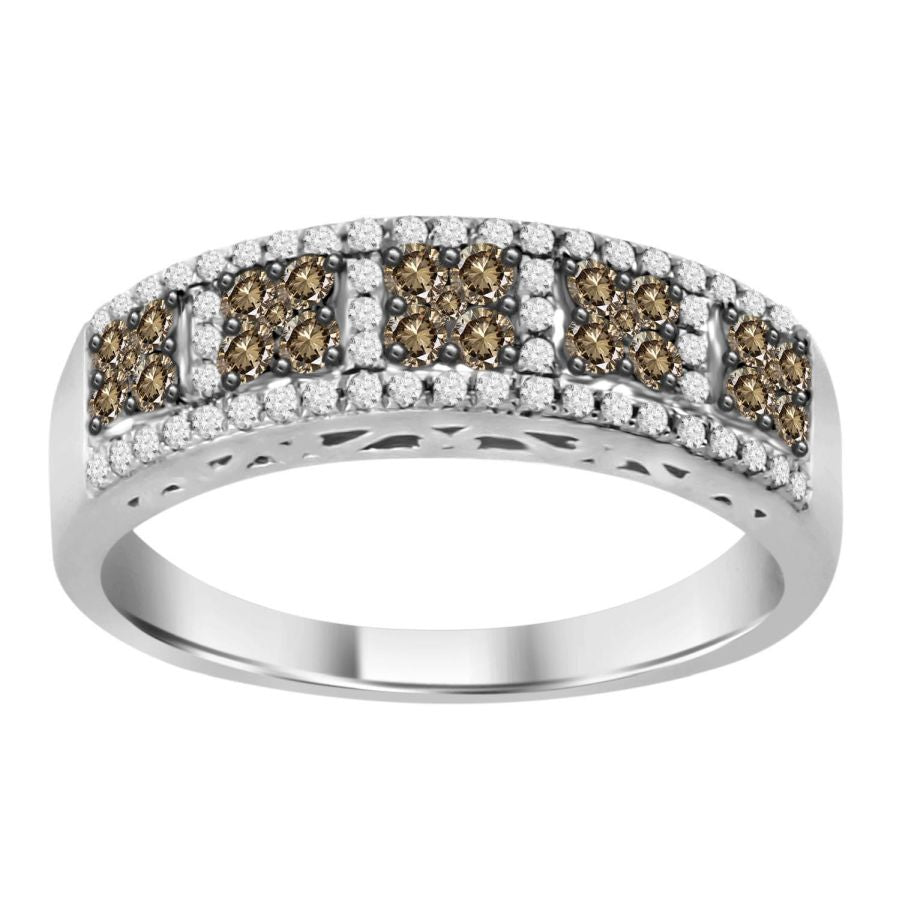 LADIES BAND 0.55CT ROUND DARK BROWN DIAMOND 10K WHITE GOLD