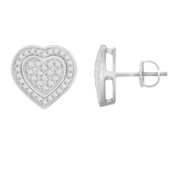 LADIES HEART EARRINGS 0.25CT ROUND DIAMOND 10K WHITE GOLD