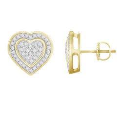 LADIES HEART EARRINGS 0.25CT ROUND DIAMOND 10K YELLOW GOLD