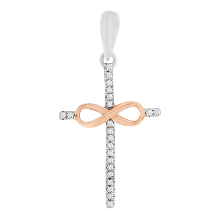 LADIES CROSS PENDANT 0.06CT ROUND DIAMOND 10K WHITE/ROSE GOLD