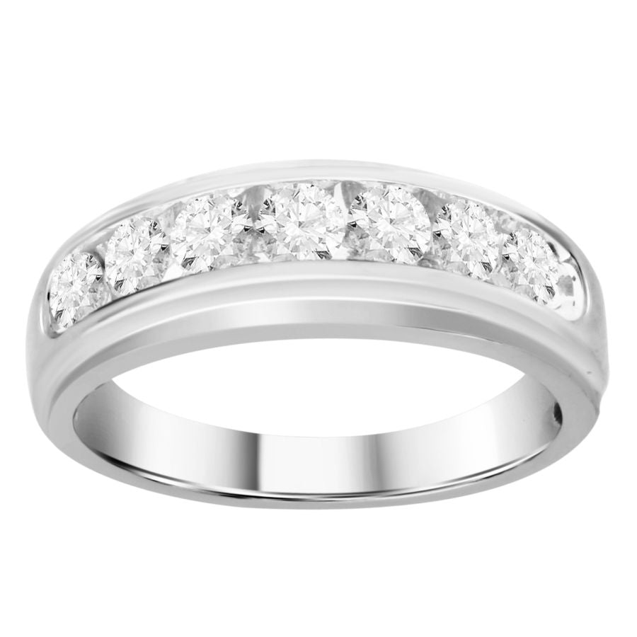 MEN'S BAND 1.00CT ROUND DIAMOND 14K WHITE GOLD