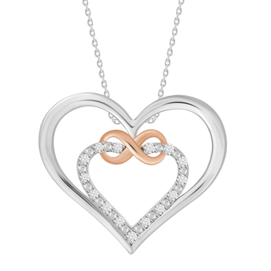 LADIES HEART PENDANT 0.05CT ROUND DIAMOND 10K ROSE GOLD/STERLING SILVER