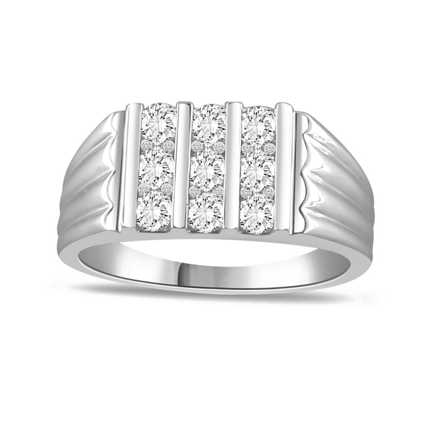 MEN'S BAND 0.75CT ROUND DIAMOND 10K WHITE GOLD