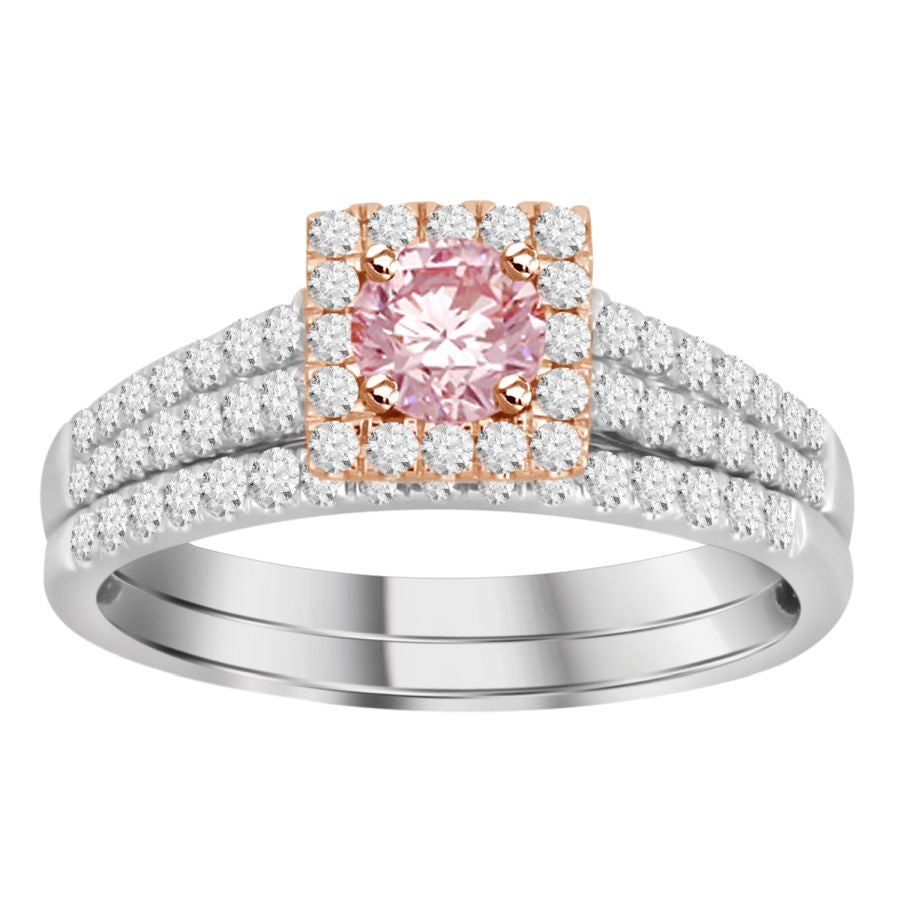 LADIES BRIDAL SET 0.80CT ROUND PINK DIAMOND 14K WHITE/ROSE GOLD