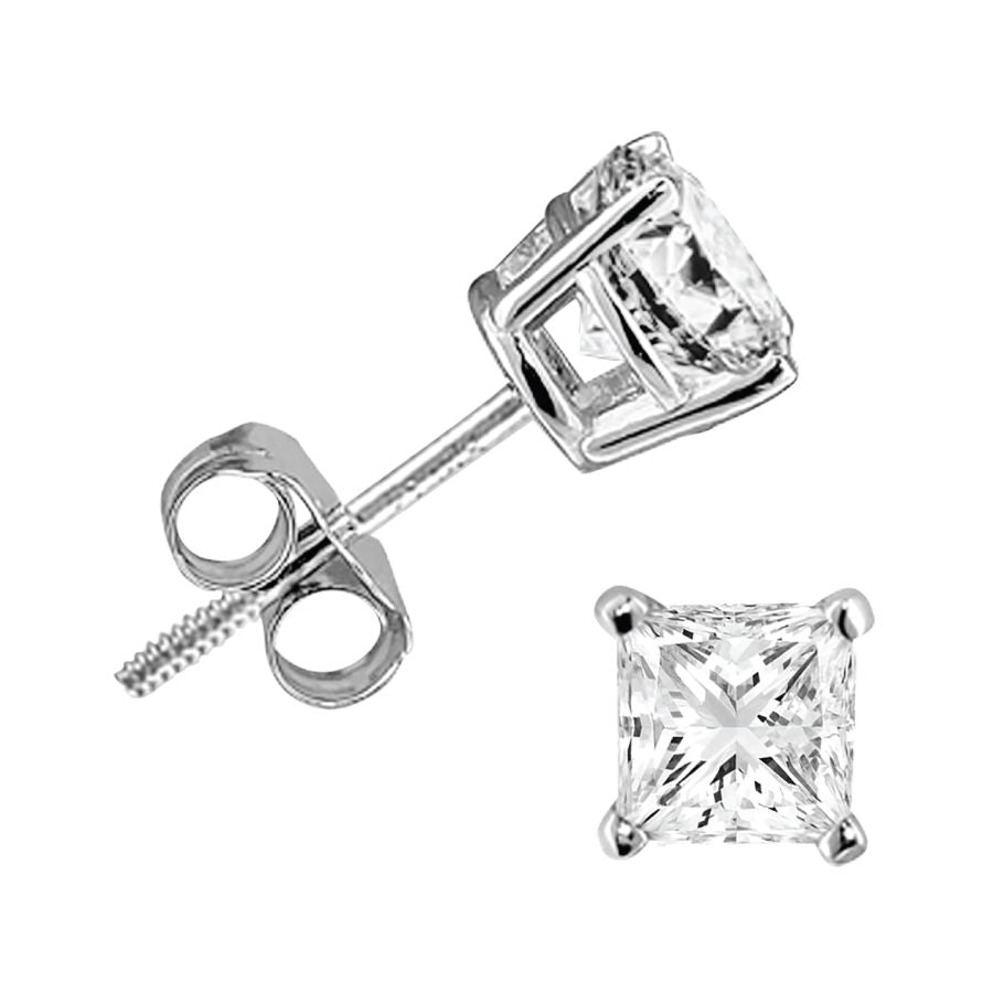 LADIES  SOLITAIRE EARRINGS 0.25CT PRINCESS DIAMOND 14K WHITE GOLD