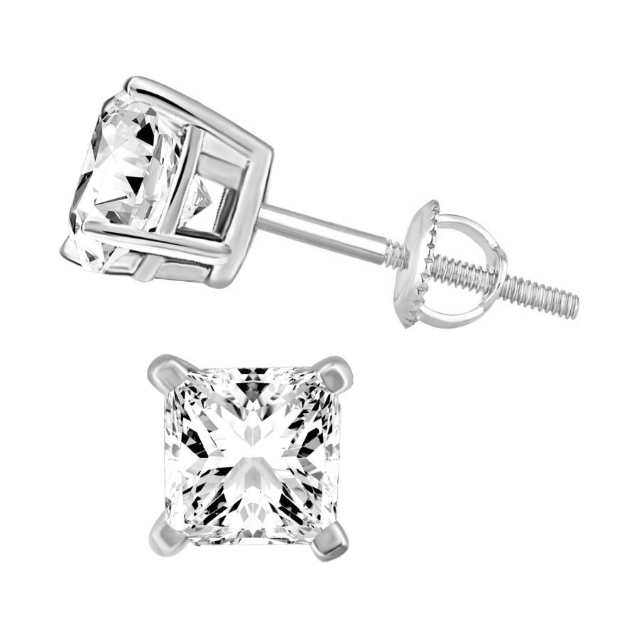 LADIES  SOLITAIRE EARRINGS 0.33CT PRINCESS DIAMOND 14K WHITE GOLD