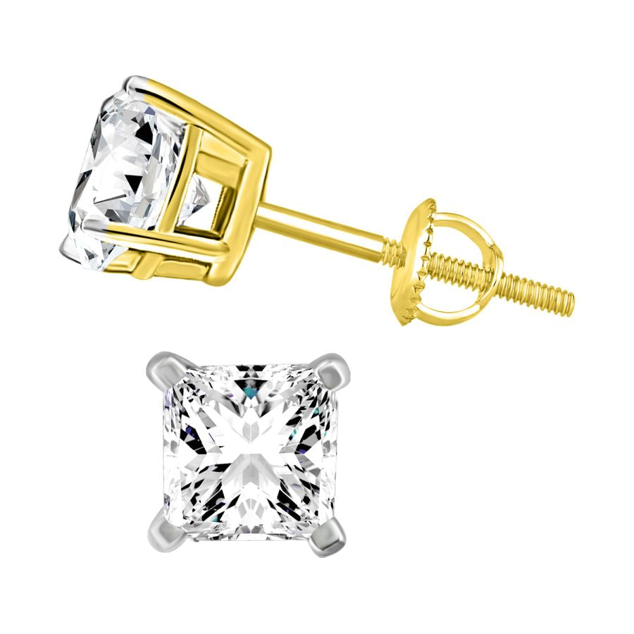 LADIES  SOLITAIRE EARRINGS 0.33CT PRINCESS DIAMOND 14K YELLOW GOLD