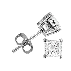 LADIES  SOLITAIRE EARRINGS 0.50CT PRINCESS DIAMOND 14K WHITE GOLD