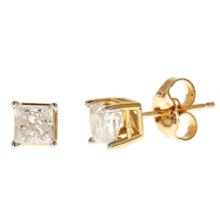 LADIES  SOLITAIRE EARRINGS 0.50CT PRINCESS DIAMOND 14K YELLOW GOLD