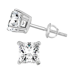 LADIES  SOLITAIRE EARRINGS 0.75CT PRINCESS DIAMOND 14K WHITE GOLD