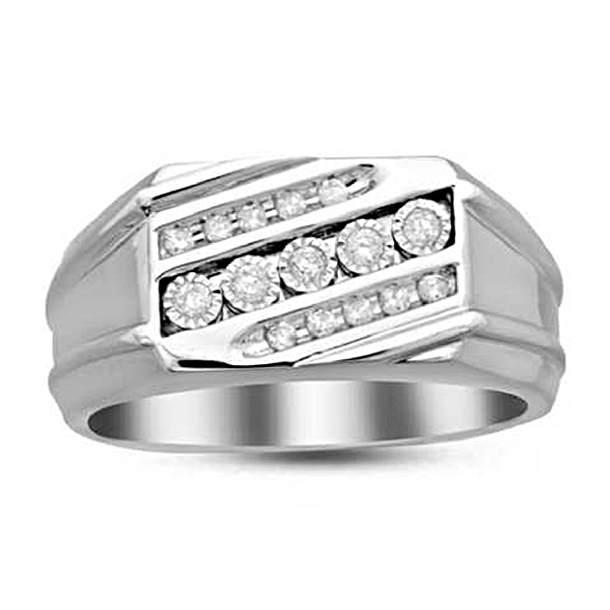 MEN'S RING 0.20CT ROUND DIAMOND 10K WHITE GOLD