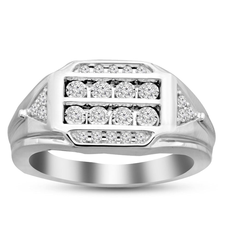 MEN'S RING 0.35CT ROUND DIAMOND 10K WHITE GOLD