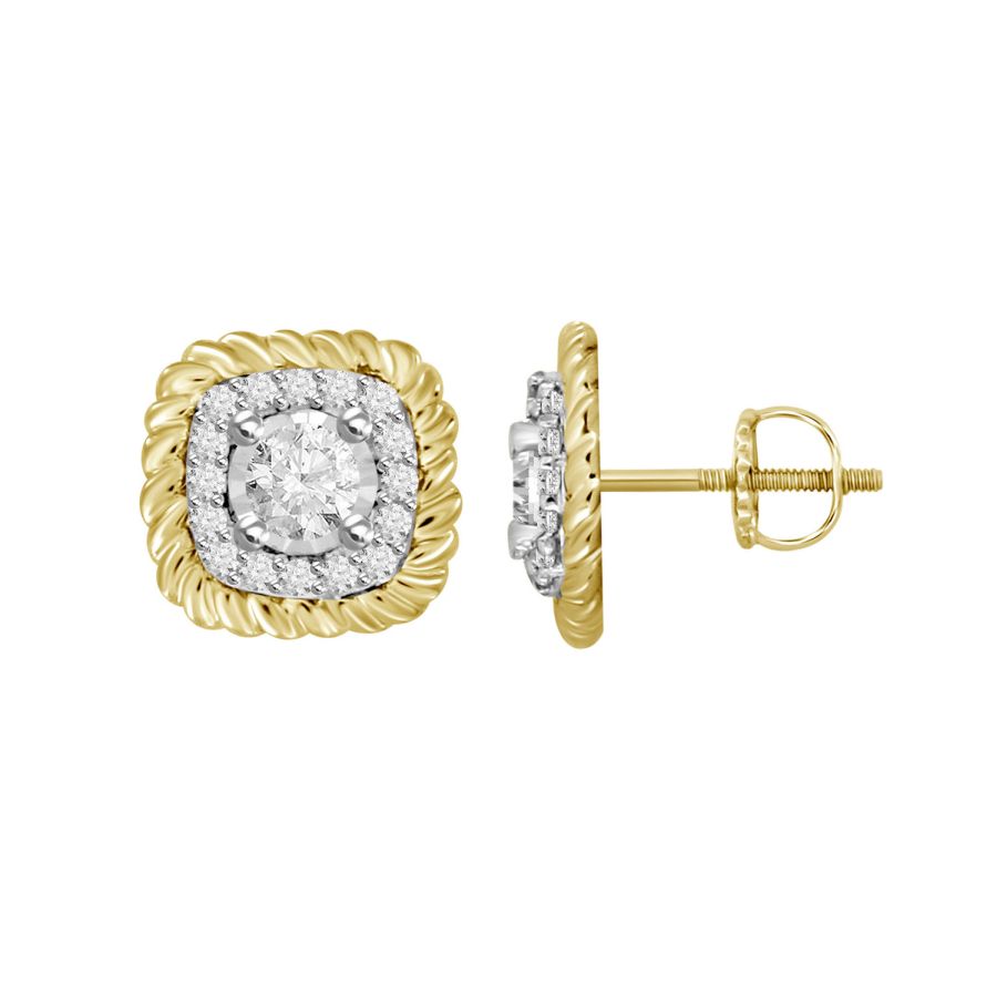 LADIES EARRINGS 0.12CT ROUND DIAMOND 10K/SS YELLOW GOLD/STERLING SILVER