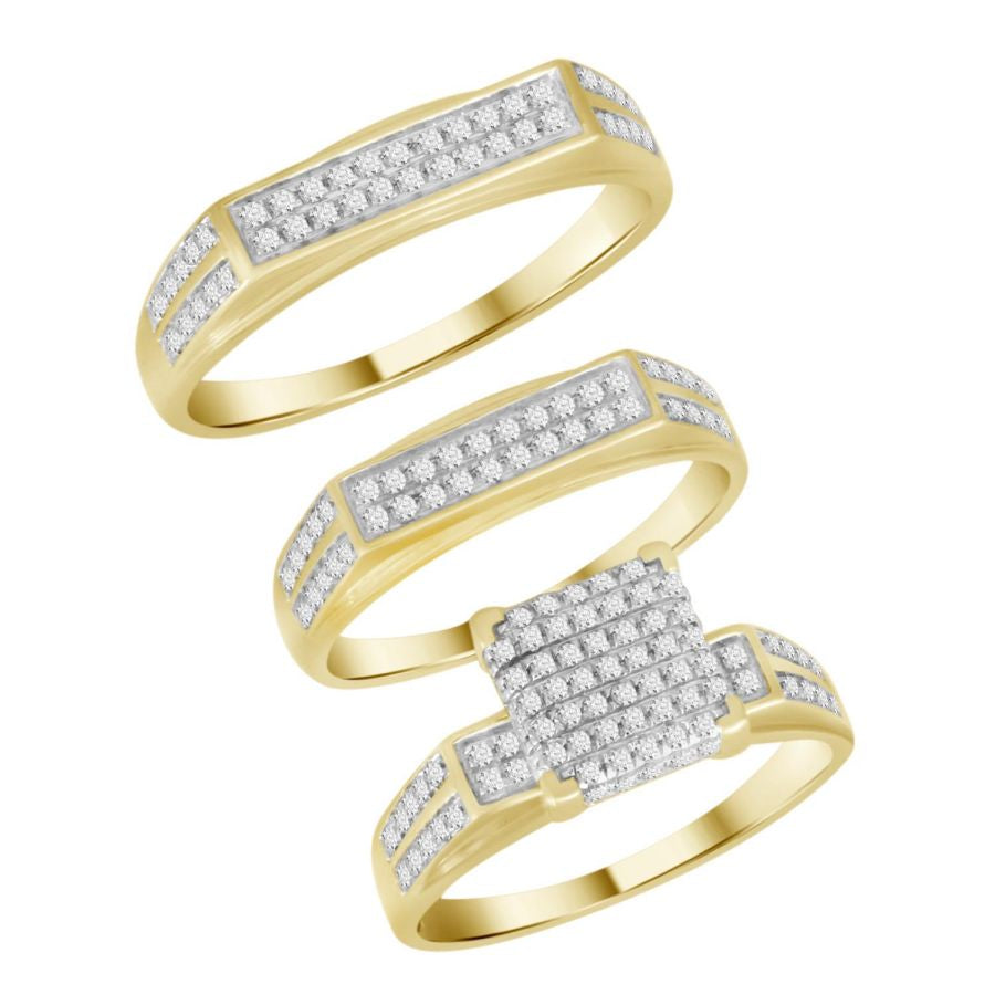 UNISEX TRIOS SET 0.60CT ROUND DIAMOND 10K YELLOW GOLD