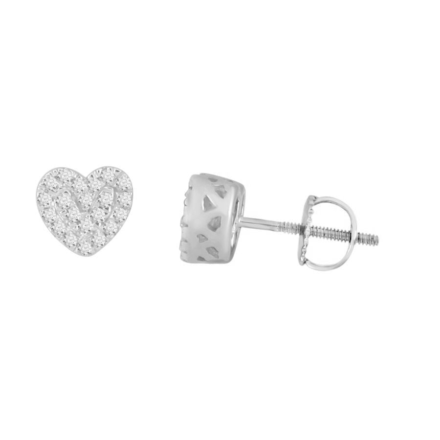 LADIES HEART EARRINGS 0.15CT ROUND DIAMOND 10K WHITE GOLD