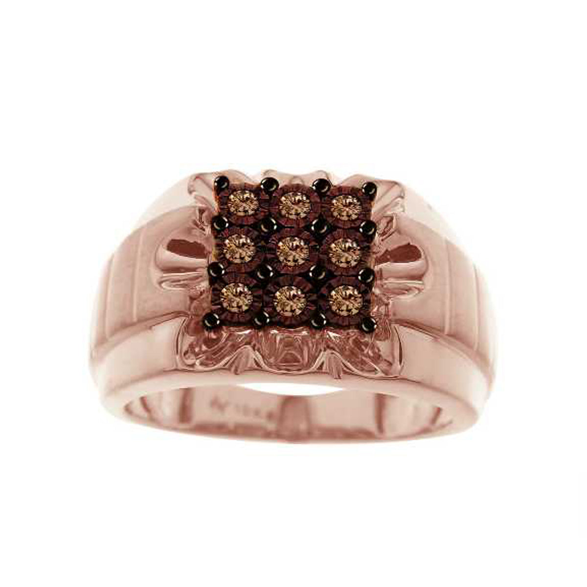 MEN'S RING 0.15CT ROUND DARK BROWN DIAMOND 10K ROSE GOLD