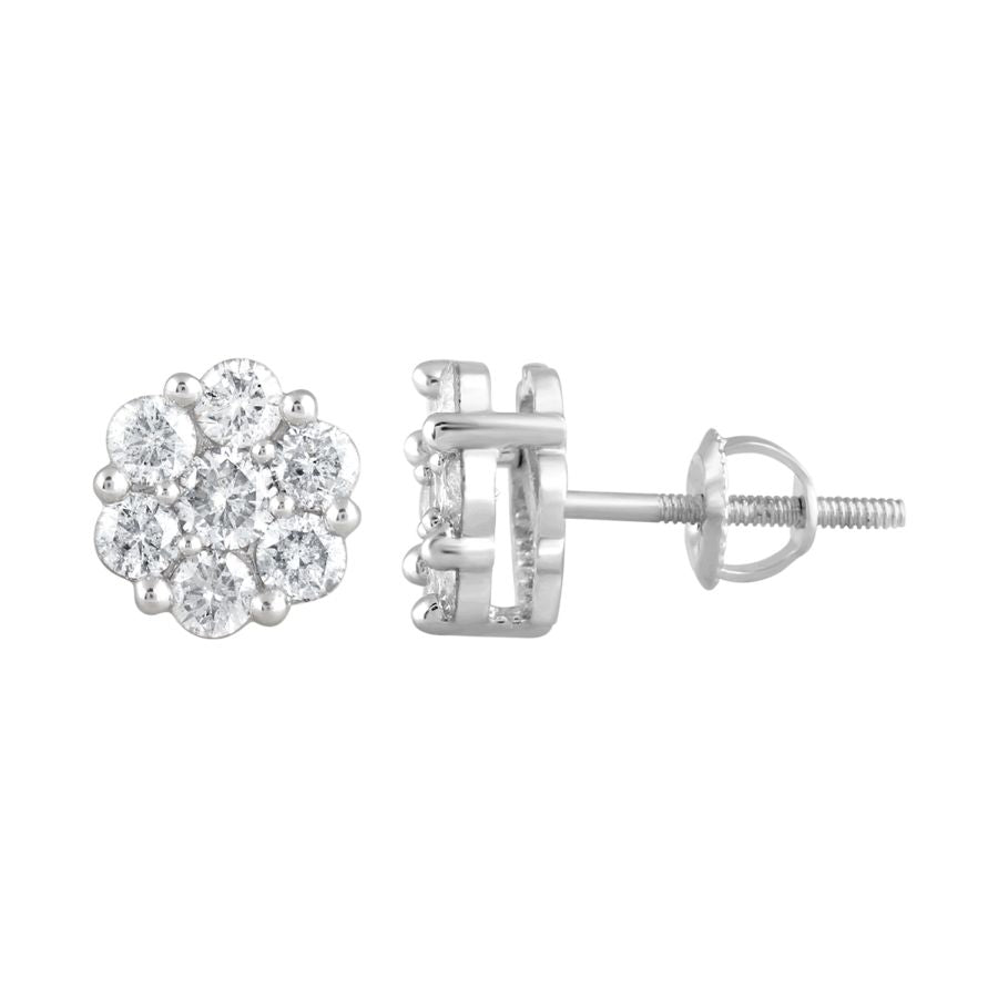 LADIES FLOWER EARRINGS 0.33CT ROUND DIAMOND 10K WHITE GOLD