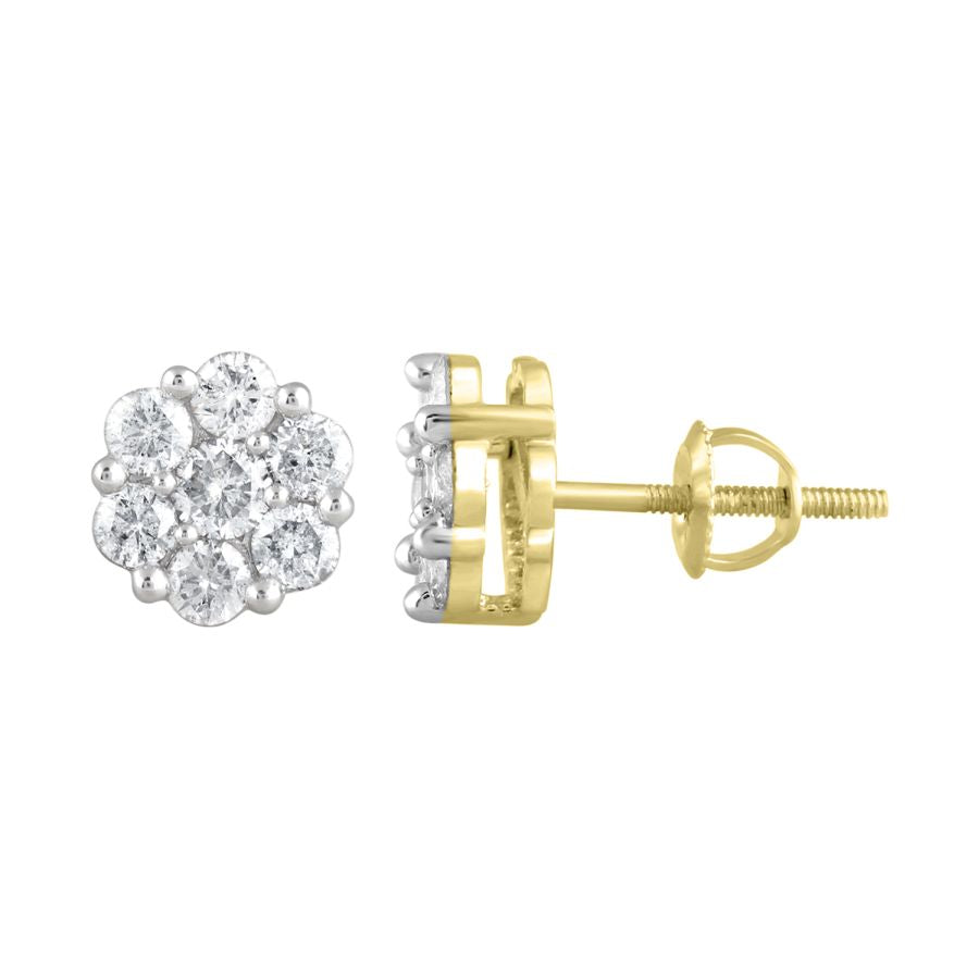 LADIES FLOWER EARRINGS 0.33CT ROUND DIAMOND 10K YELLOW GOLD