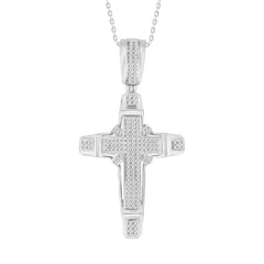 MEN'S CROSS PENDANT 0.45CT ROUND DIAMOND 10K WHITE GOLD