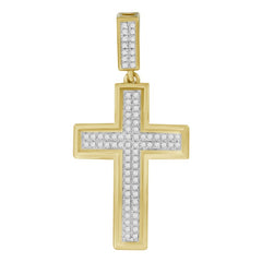 MEN'S CROSS PENDANT 0.20CT ROUND DIAMOND 10K YELLOW GOLD