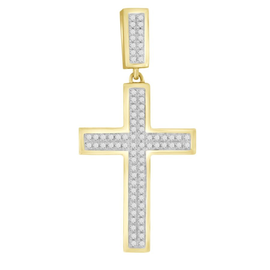 MEN'S CROSS PENDANT 0.20CT ROUND DIAMOND 10K YELLOW GOLD