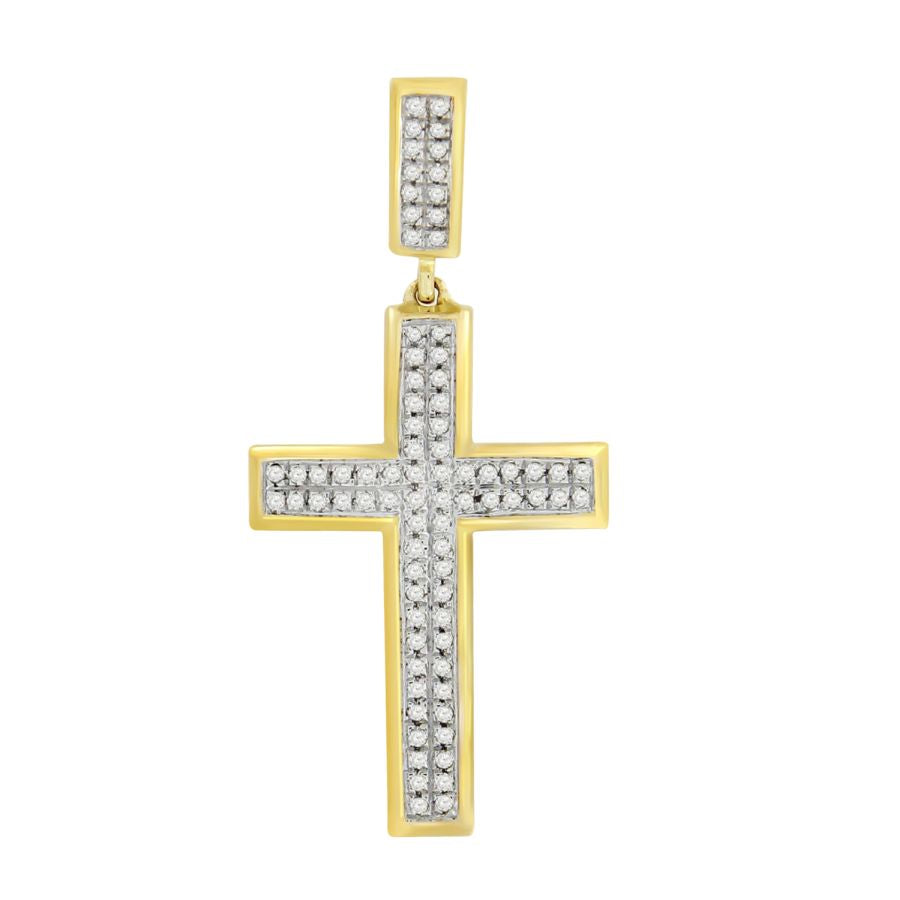 MEN'S CROSS PENDANT 0.25CT ROUND DIAMOND 10K YELLOW GOLD