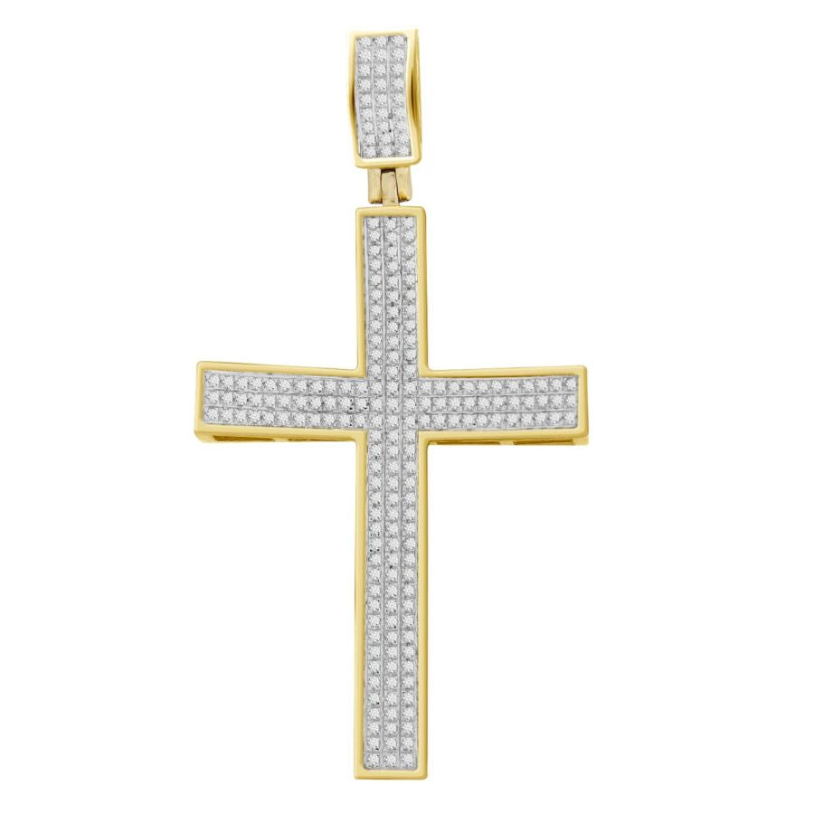 MEN'S CROSS PENDANT 0.45CT ROUND DIAMOND 10K YELLOW GOLD