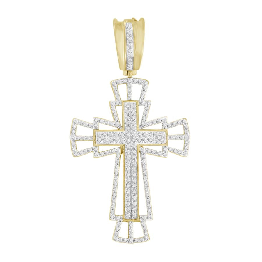 MEN'S CROSS PENDANT 0.60CT ROUND DIAMOND 10K YELLOW GOLD