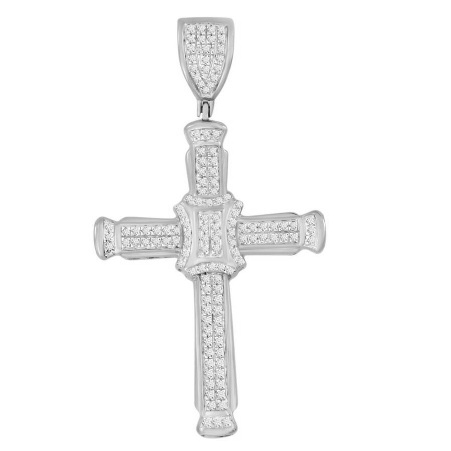 MEN'S CROSS PENDANT 0.40CT ROUND DIAMOND 10K WHITE GOLD