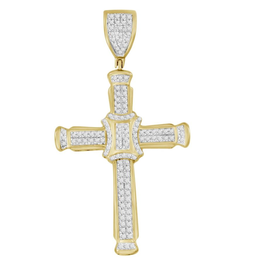 MEN'S CROSS CHARM 0.40CT ROUND DIAMOND 10K YELLOW GOLD