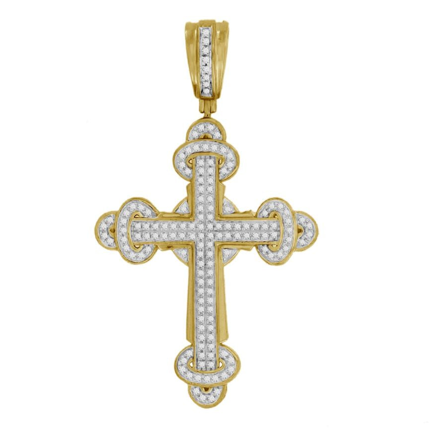 MEN'S CROSS PENDANT 0.50CT ROUND DIAMOND 10K YELLOW GOLD