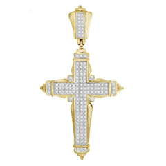 MEN'S CROSS PENDANT 0.45CT ROUND DIAMOND 10K YELLOW GOLD