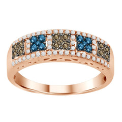 LADIES BAND 0.50CT ROUND DARK BROWN/BLUE DIAMOND 10K ROSE GOLD