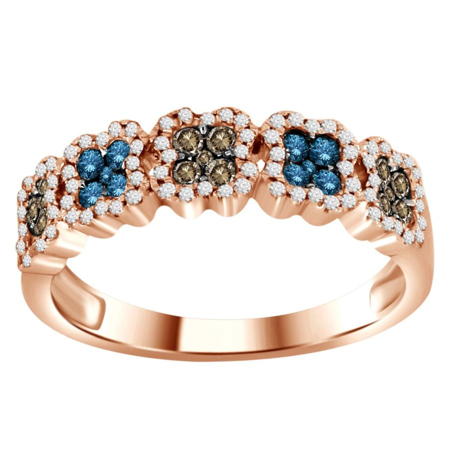 LADIES BAND 0.50CT ROUND DARK BROWN/BLUE DIAMOND 10K ROSE GOLD