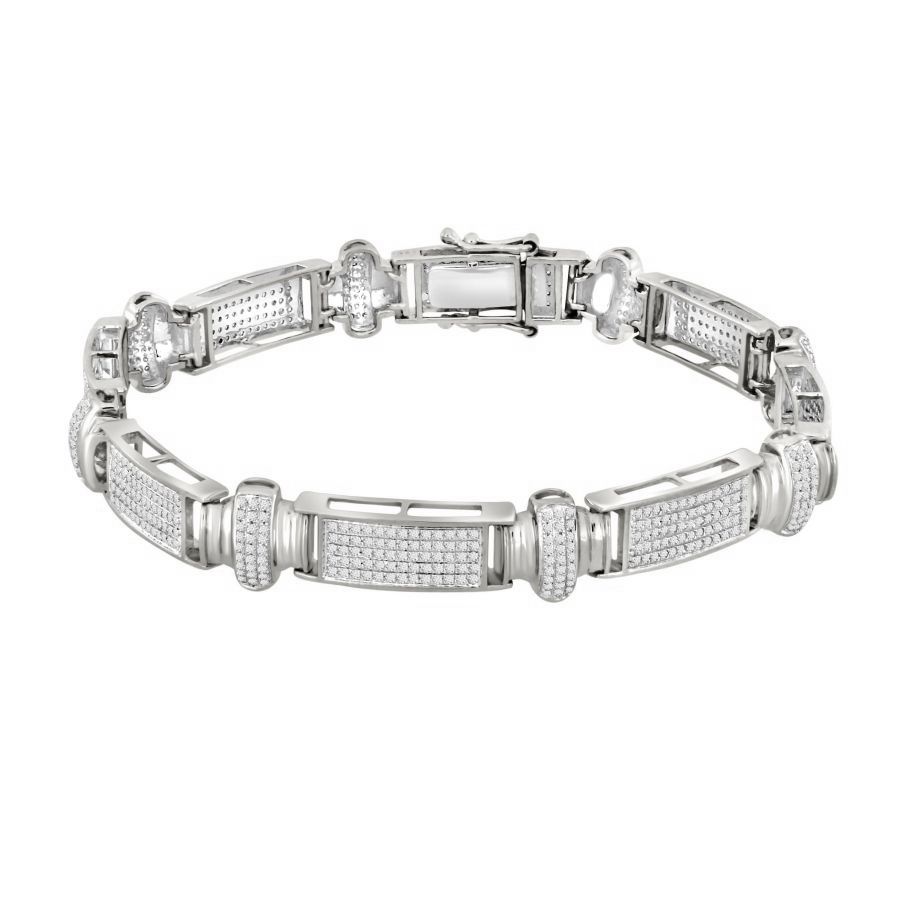 MEN'S BRACELET 2.45CT ROUND DIAMOND 10K WHITE GOLD